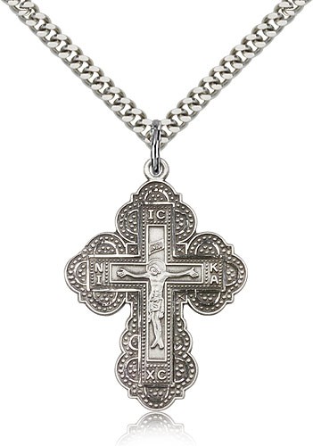 Irene Cross Pendant, Sterling Silver - 24&quot; 2.4mm Rhodium Plate Endless Chain