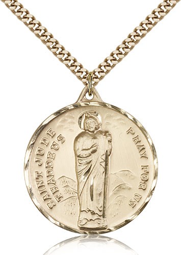 Large Men's 14k Gold Filled Saint Jude Medal - 24&quot; 2.4mm Gold Plated Endless Chain