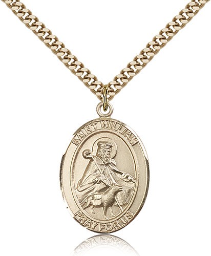 St. William of Rochester Medal, Gold Filled, Large - 24&quot; 2.4mm Gold Plated Chain + Clasp