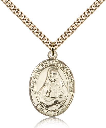 St. Rose Philippine Medal, Gold Filled, Large - 24&quot; 2.4mm Gold Plated Chain + Clasp