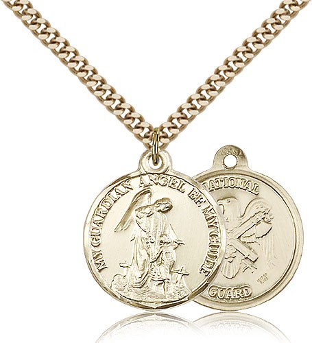 National Guard Guardian Angel Medal, Gold Filled - 24&quot; 2.4mm Gold Plated Endless Chain