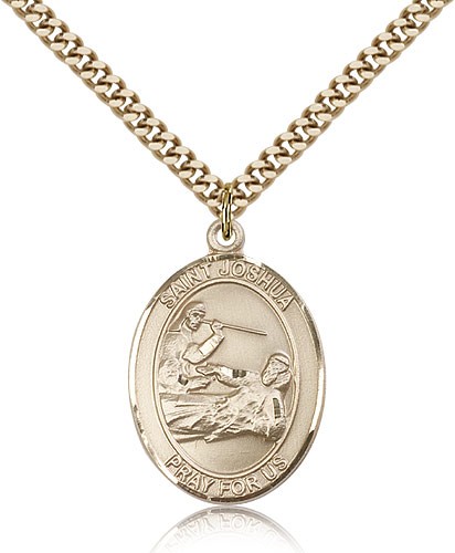 St. Joshua Medal, Gold Filled, Large - 24&quot; 2.4mm Gold Plated Chain + Clasp