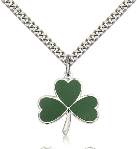 Shamrock Medal, Sterling Silver - 24&quot; 2.4mm Rhodium Plate Endless Chain