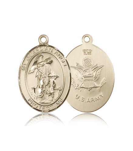 Guardian Angel Army Medal, 14 Karat Gold, Large - 14 KT Yellow Gold