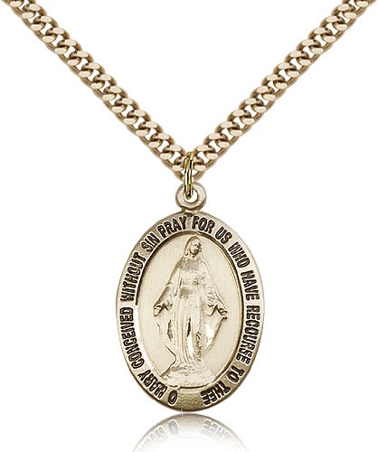 Miraculous Medal, Gold Filled - 24&quot; 2.4mm Gold Plated Endless Chain