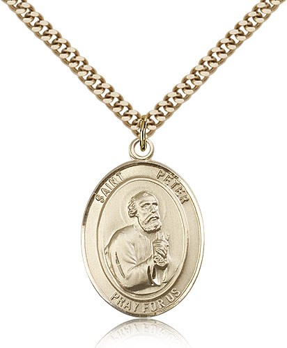 St. Peter the Apostle Medal, Gold Filled, Large - 24&quot; 2.4mm Gold Plated Chain + Clasp