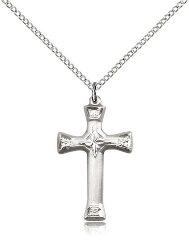 Cross Pendant, Sterling Silver - 18&quot; 1.2mm Sterling Silver Chain + Clasp