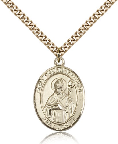 St. Malachy O'more Medal, Gold Filled, Large - 24&quot; 2.4mm Gold Plated Chain + Clasp
