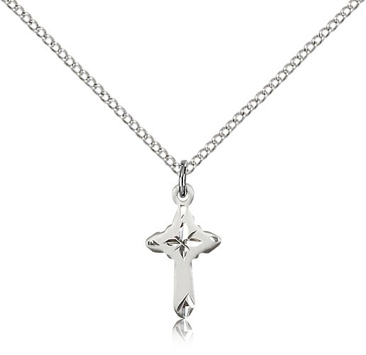 Cross Pendant, Sterling Silver - 18&quot; 1.2mm Sterling Silver Chain + Clasp