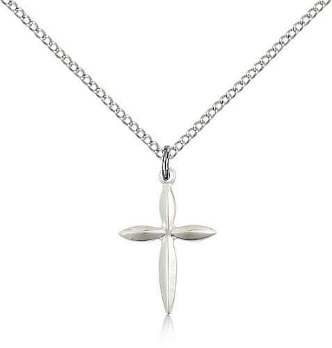 Cross Pendant, Sterling Silver - 18&quot; 1.2mm Sterling Silver Chain + Clasp