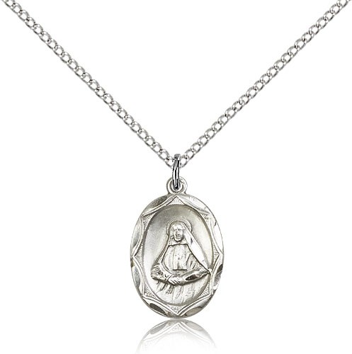 St. Frances Cabrini Medal, Sterling Silver - 18&quot; 1.2mm Sterling Silver Chain + Clasp