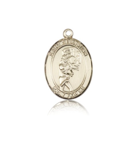 St. Sebastian Softball Medal, 14 Karat Gold, Medium - 14 KT Yellow Gold