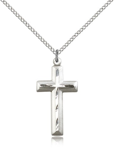 Cross Pendant, Sterling Silver - 18&quot; 1.2mm Sterling Silver Chain + Clasp