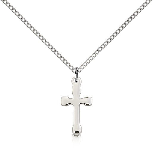 Cross Pendant, Sterling Silver - 18&quot; 1.2mm Sterling Silver Chain + Clasp