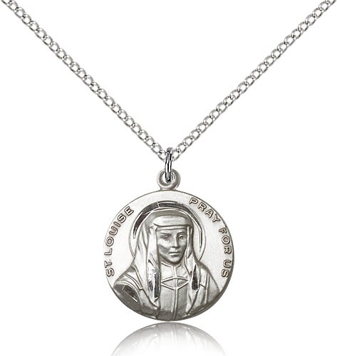 St. Louise Medal, Sterling Silver - 18&quot; 1.2mm Sterling Silver Chain + Clasp