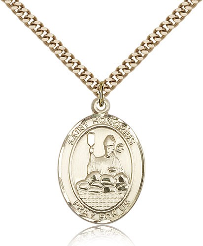 St. Honorius Medal, Gold Filled, Large - 24&quot; 2.4mm Gold Plated Chain + Clasp