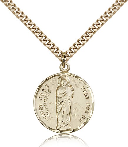 St. Jude Medal, Gold Filled - 24&quot; 2.4mm Gold Plated Endless Chain