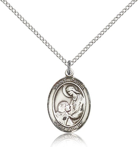 St. Paula Medal, Sterling Silver, Medium - 18&quot; 1.2mm Sterling Silver Chain + Clasp
