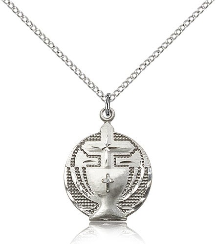 Communion Medal, Sterling Silver - 18&quot; 1.2mm Sterling Silver Chain + Clasp