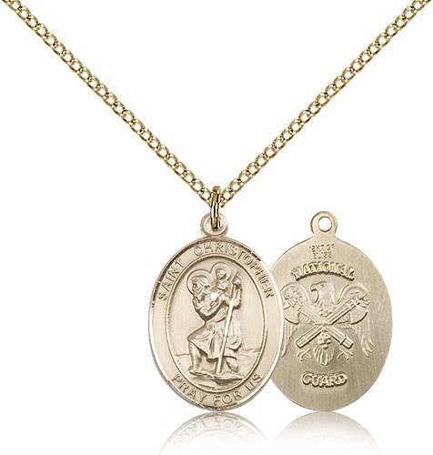 St. Christopher National Guard Medal, Gold Filled, Medium - Gold-tone