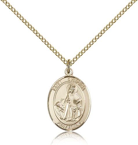 St. Dymphna Medal, Gold Filled, Medium - Gold-tone
