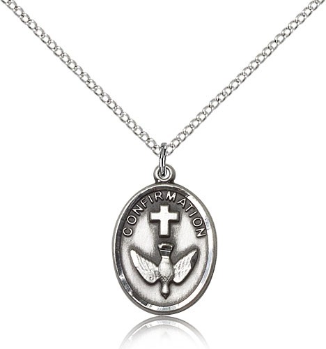 Confirmation Medal, Sterling Silver - 18&quot; 1.2mm Sterling Silver Chain + Clasp