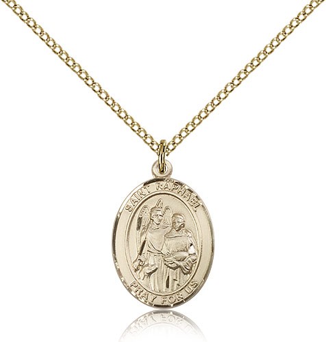 St. Raphael the Archangel Medal, Gold Filled, Medium - Gold-tone
