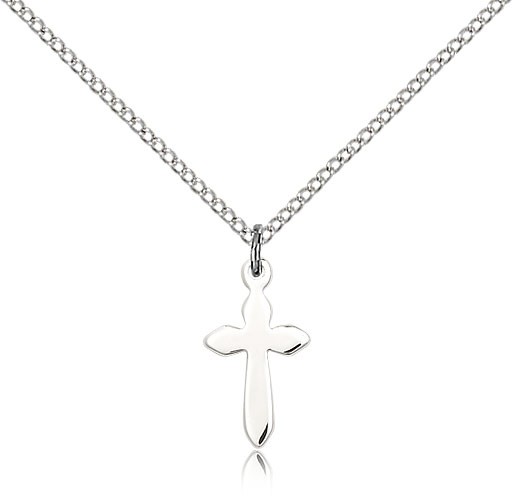 Cross Pendant, Sterling Silver - 18&quot; 1.2mm Sterling Silver Chain + Clasp