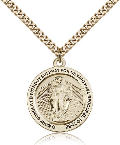 Miraculous Medal, Gold Filled - 24&quot; 2.4mm Gold Plated Endless Chain