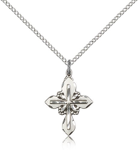 Cross Pendant, Sterling Silver - 18&quot; 1.2mm Sterling Silver Chain + Clasp