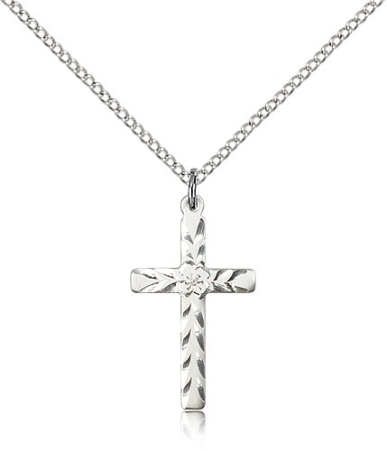 Cross Pendant, Sterling Silver - 18&quot; 1.2mm Sterling Silver Chain + Clasp