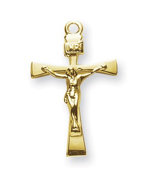 Crucifix Necklace Tapered Ends, 16 Karat Gold Over Sterling Silver with Chain - Gold-tone