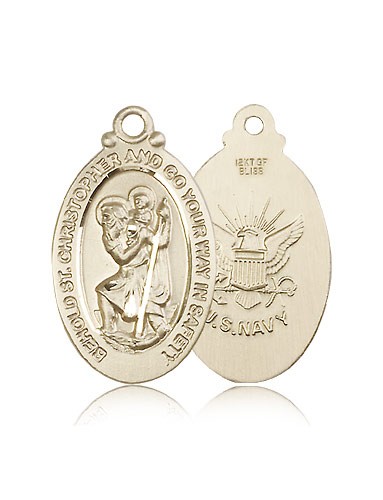 St. Christopher Navy Medal, 14 Karat Gold - 14 KT Yellow Gold