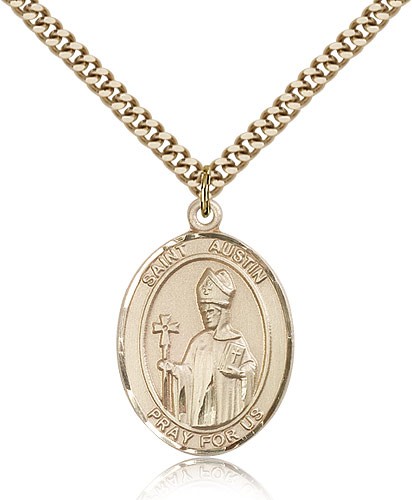 St. Austin Medal, Gold Filled, Large - 24&quot; 2.4mm Gold Plated Chain + Clasp