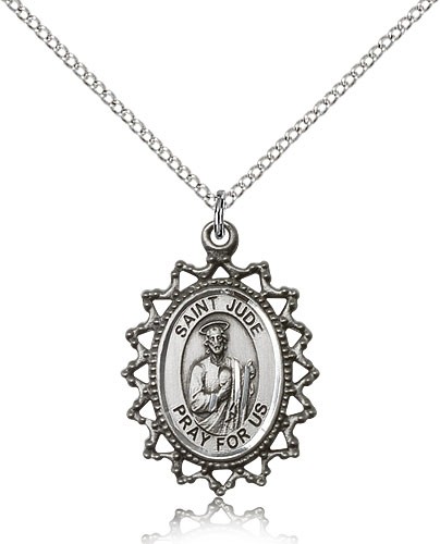 St. Jude Medal, Sterling Silver - 18&quot; 1.2mm Sterling Silver Chain + Clasp