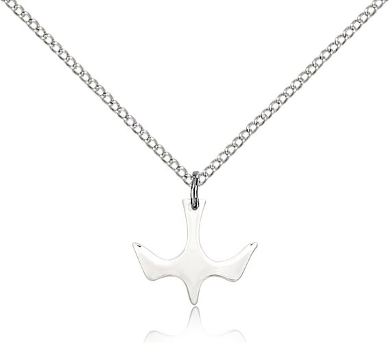 Holy Spirit Medal, Sterling Silver - 18&quot; 1.2mm Sterling Silver Chain + Clasp