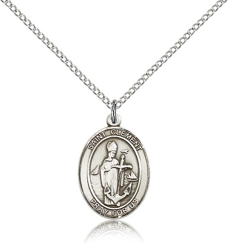 St. Clement Medal, Sterling Silver, Medium - 18&quot; 1.2mm Sterling Silver Chain + Clasp