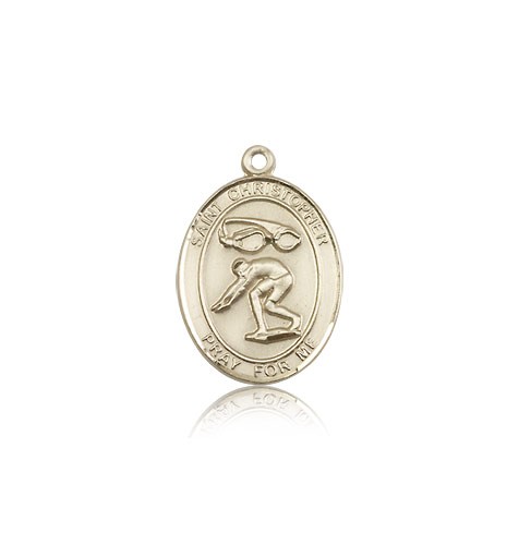 St. Christopher Swimming Medal, 14 Karat Gold, Medium - 14 KT Yellow Gold