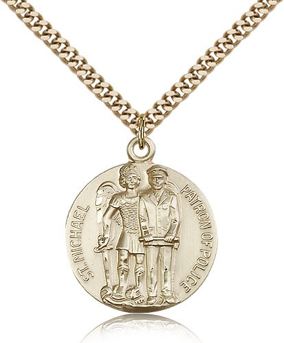 St. Michael the Archangel Medal, Gold Filled - 24&quot; 2.4mm Gold Plated Endless Chain