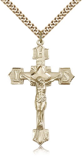 Crucifix Pendant, Gold Filled - 24&quot; 2.4mm Gold Plated Endless Chain