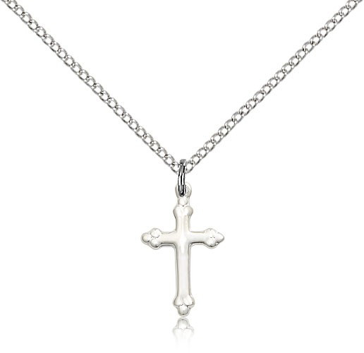 Cross Pendant, Sterling Silver - 18&quot; 1.2mm Sterling Silver Chain + Clasp