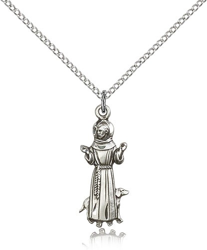 St. Francis Medal, Sterling Silver - 18&quot; 1.2mm Sterling Silver Chain + Clasp