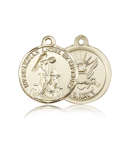 Navy Guardain Angel Medal, 14 Karat Gold - 14 KT Yellow Gold