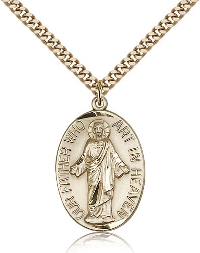 Our Father Medal, Gold Filled - 24&quot; 2.4mm Gold Plated Endless Chain