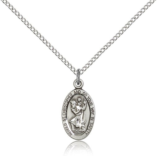 St. Christopher Medal, Sterling Silver - 18&quot; 1.2mm Sterling Silver Chain + Clasp