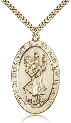 St. Christopher Medal, Gold Filled - 24&quot; 2.4mm Gold Plated Endless Chain