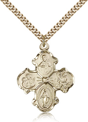 4 Way Cross Pendant, Gold Filled - 24&quot; 2.4mm Gold Plated Endless Chain