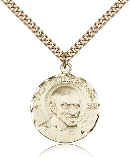 St. Vincent De Paul Medal, Gold Filled - 24&quot; 2.4mm Gold Plated Endless Chain