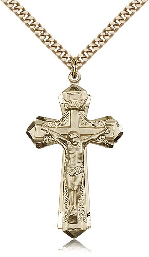 Men's 14kt Gold Filled Crucifix Pendant - 24&quot; 2.4mm Gold Plated Endless Chain
