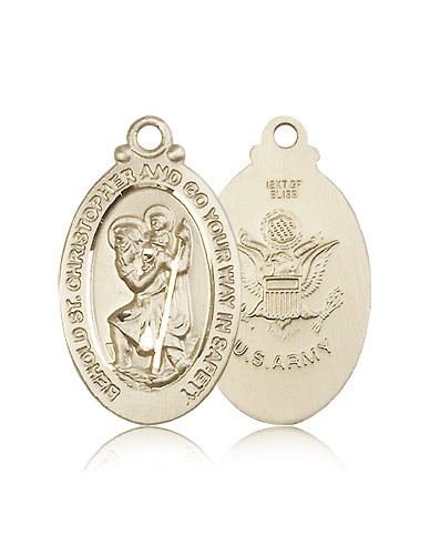 St. Christopher Army Medal, 14 Karat Gold - 14 KT Yellow Gold